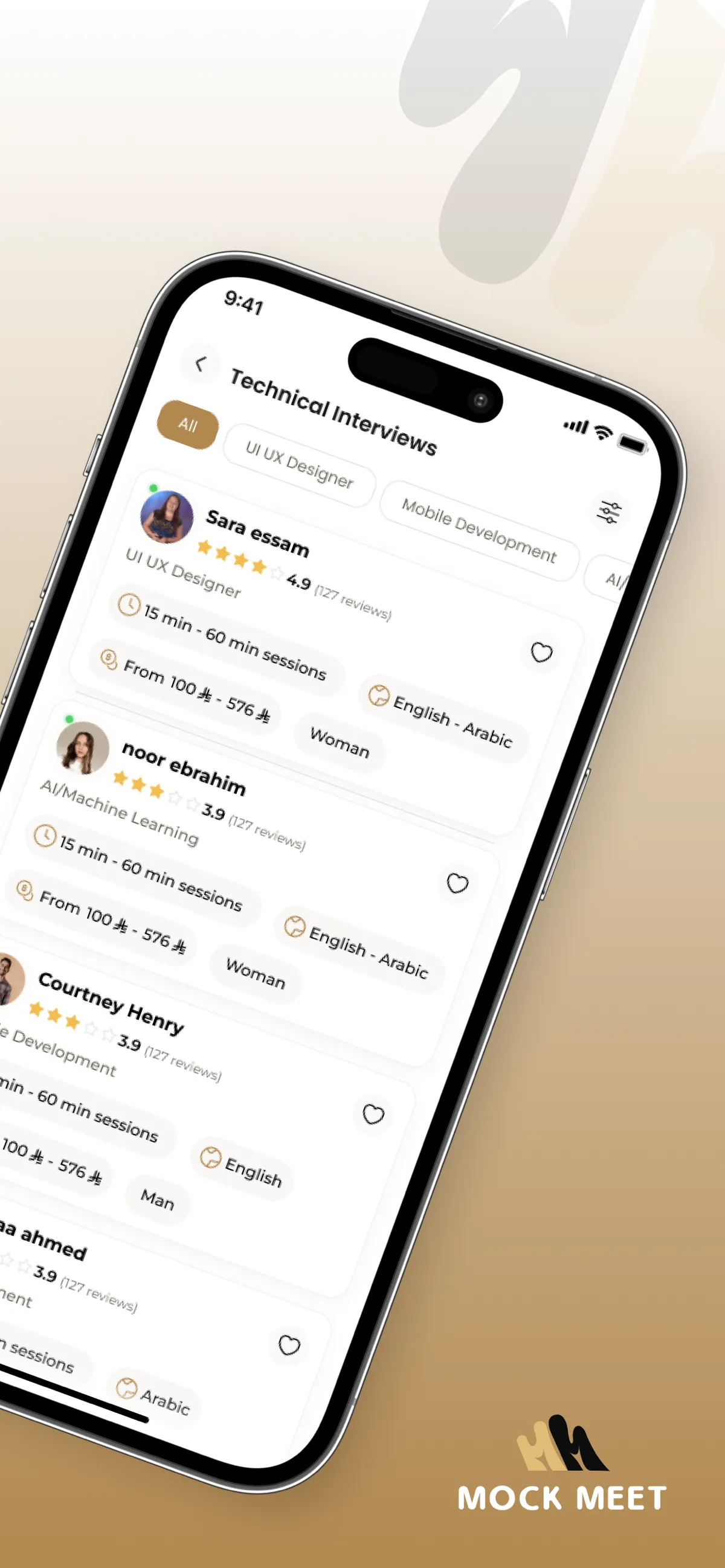 Mock Meet app screen 3